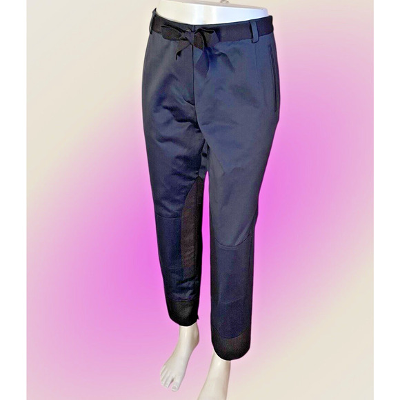 Dries Van Noten Women Cotton Navy Blue Black Tie Cuff Pants Size FR 40 US 8 NEW